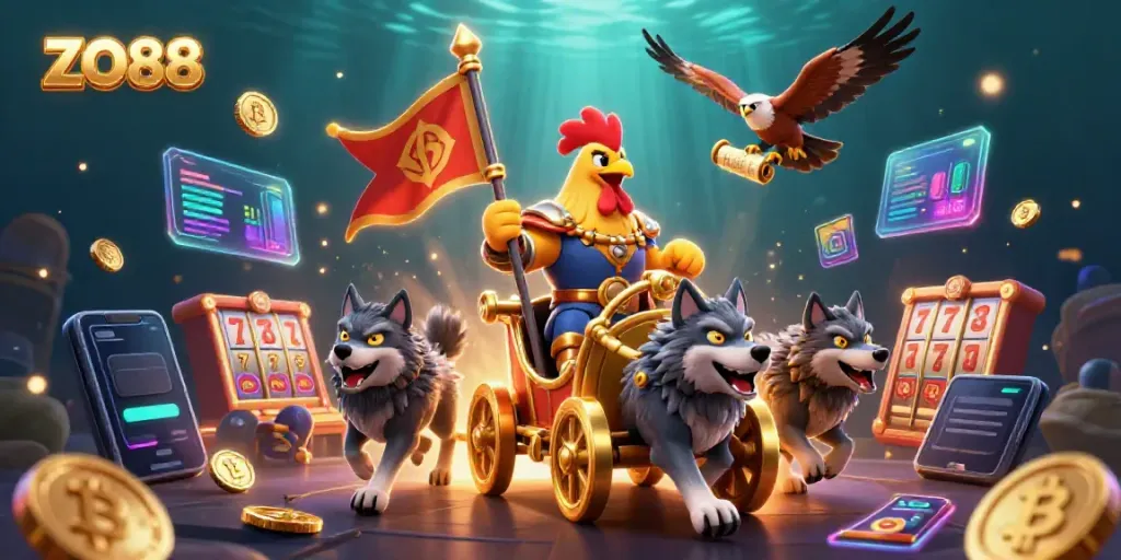 Experience exhilarating gameplay with ZO88 in a vibrant casino scene featuring rich 3D characters and glowing elements.