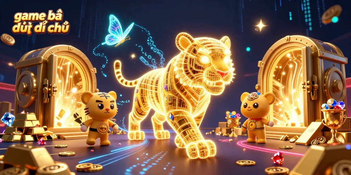 Experience exhilarating action in game bài đấu địa chủ with a golden tiger illuminating a digital casino.