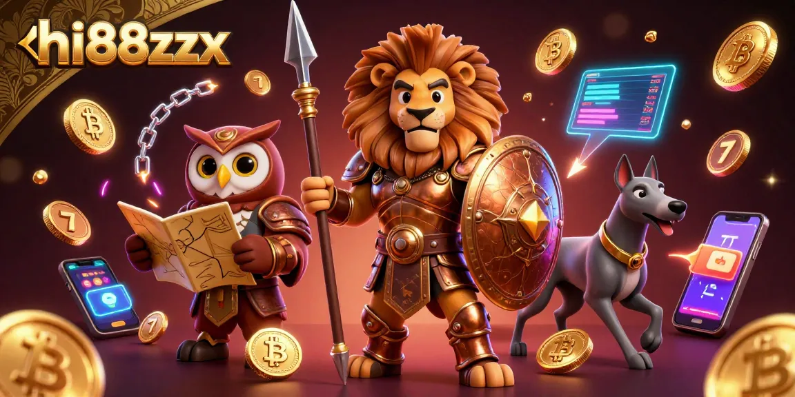 Engage with hi88zzx: heroic Spartan lion battles alongside crypto coins in this vibrant casino scene.