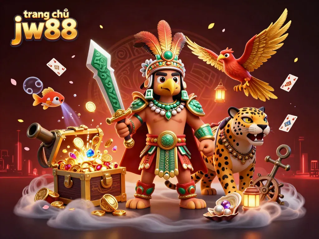 Experience the excitement of trang chủ jw88 with vibrant 3D casino characters, treasures, and casino games.