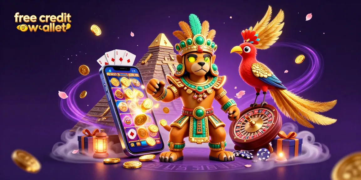 Engage in exciting gameplay with free credit ewallet, featuring 3D characters and dynamic casino elements.