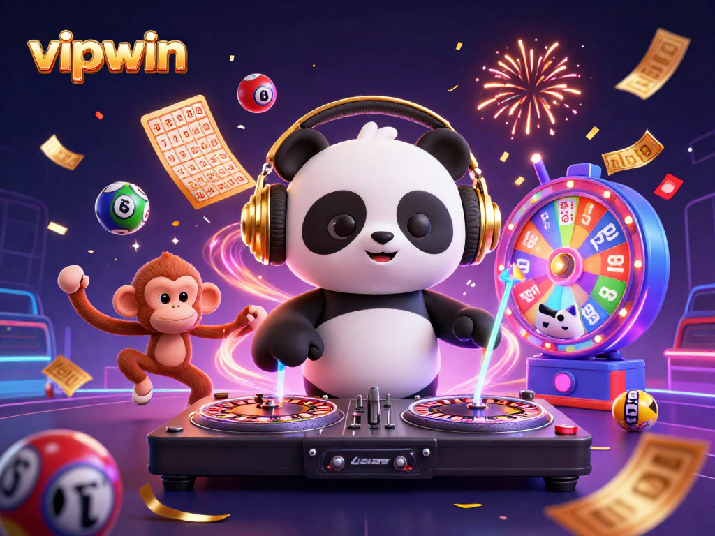 Experience the excitement at vipwin with a lively scene featuring 3D characters immersed in casino festivities.