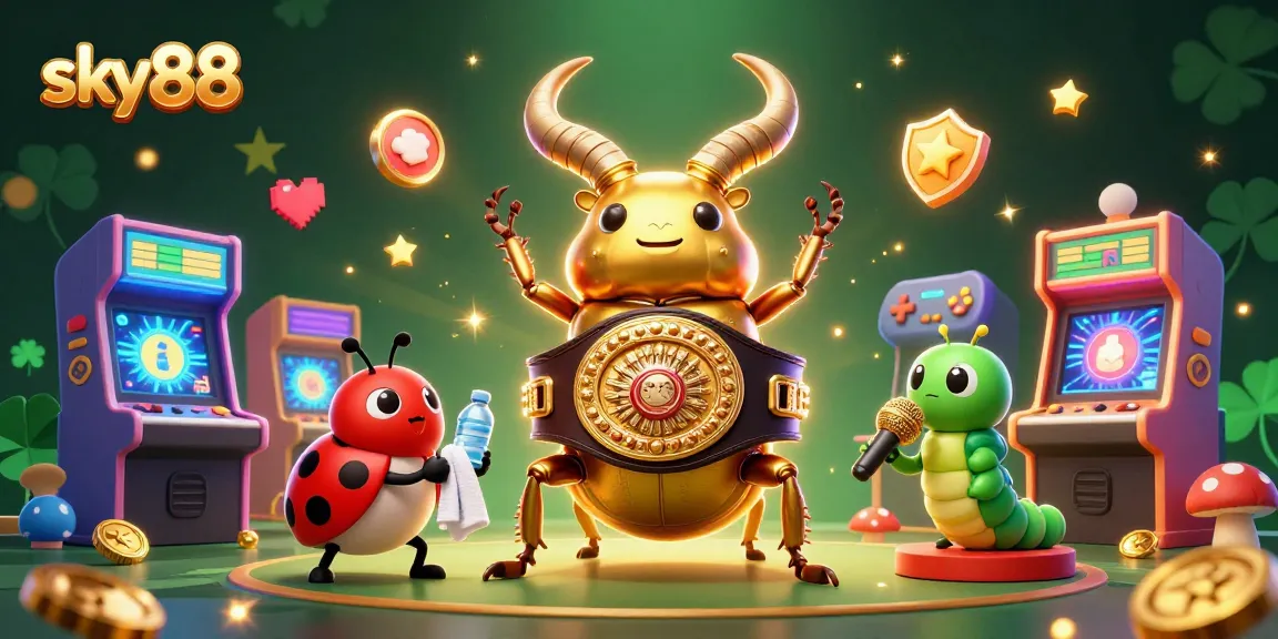 Engage with the thrilling action of sky88, where a golden stag beetle and friends take center stage in an exciting gaming arena.