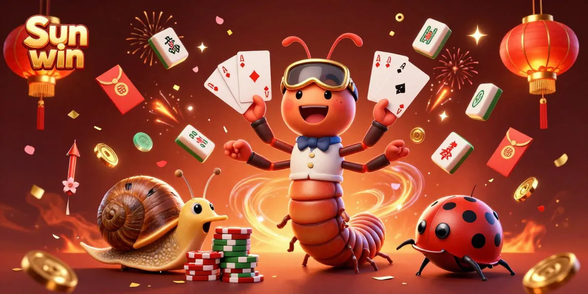 Engage in the excitement of Sun win with a vibrant casino scene featuring a millipede dealer and high-roller snail.