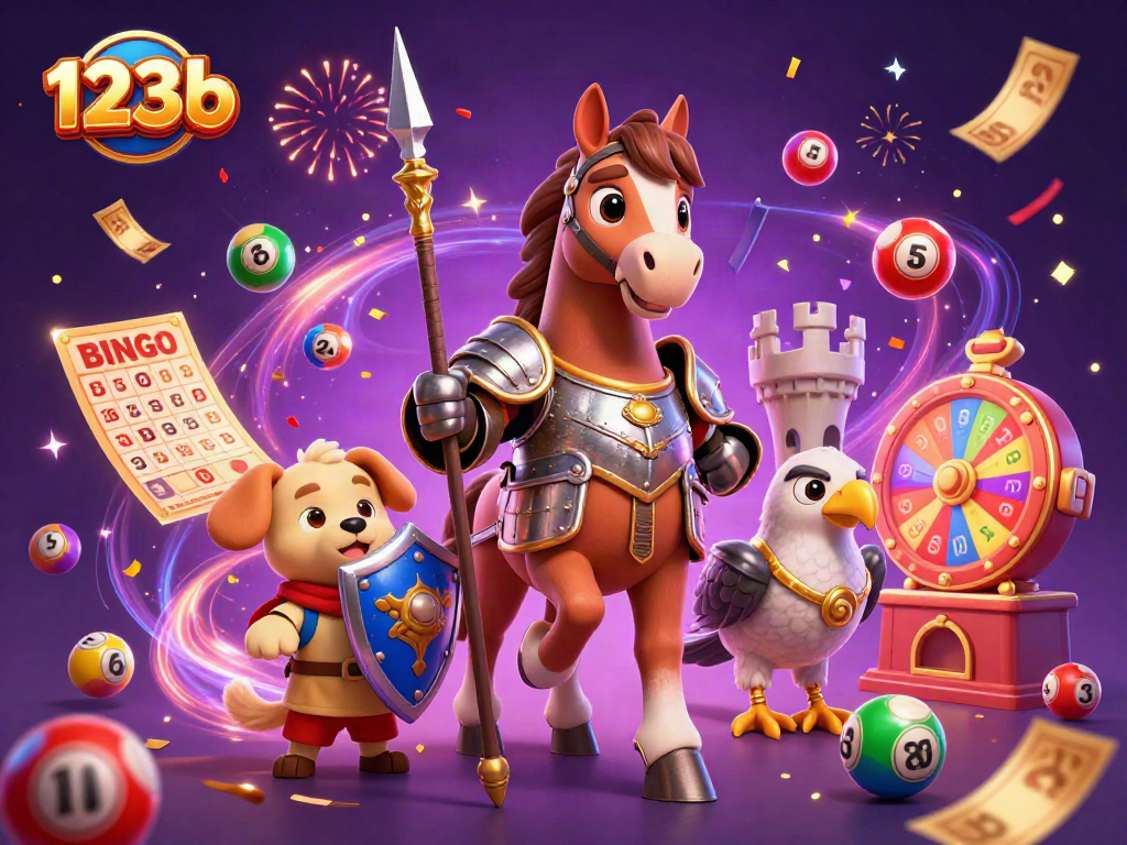 Experience excitement with 123b lottery-themed characters, colorful prizes, and festive elements.