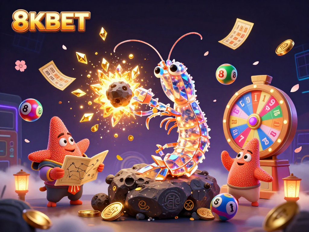 8KBET players engage in galactic casino adventure, exploding asteroids revealing treasures.