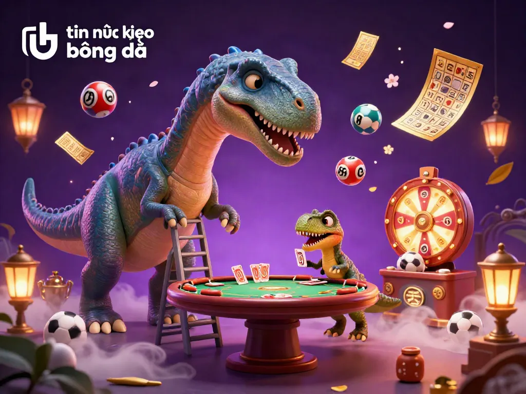 Join the excitement of tin tức kèo bóng đá with a sports betting scene featuring a brontosaurus and clever raptor.