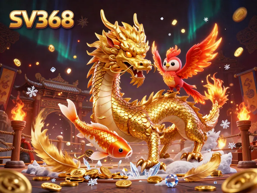 Experience thrilling SV368 action with a golden dragon, phoenix, and koi fish in a dynamic betting scene.