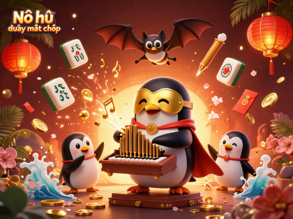 Nổ hũ đường mạt chược evokes excitement and fortune with a lively scene of golden coins and colorful symbols.