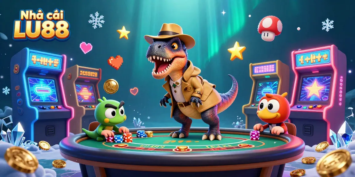 Experience thrilling gameplay at Nhà cái LU88 with a cartoon velociraptor at the blackjack table.