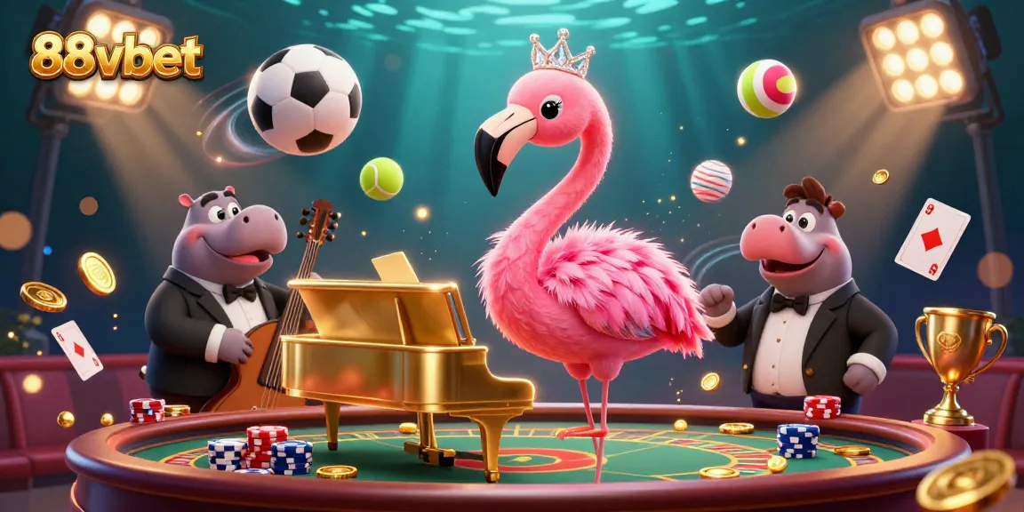 Experience the thrill of 88vbet as fun characters play lively games amid dynamic sports and casino action.