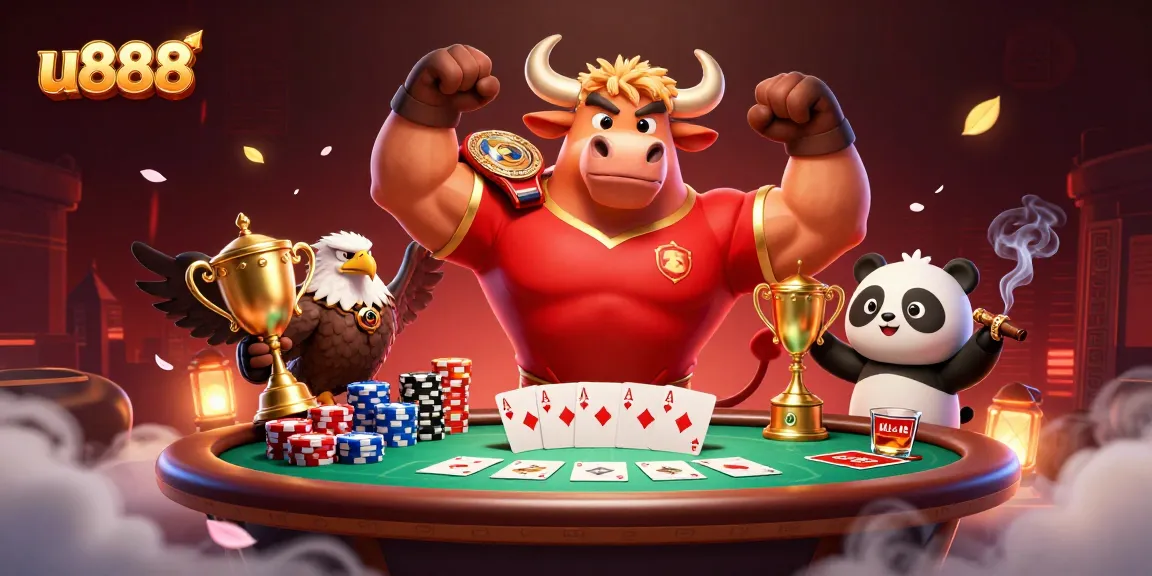 Engage with the thrilling u888 atmosphere at a vibrant poker table with dynamic characters.