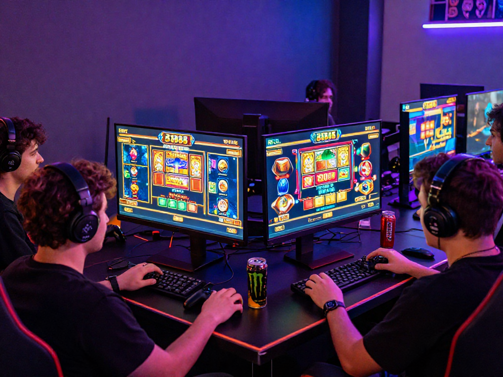 Platform INDOSATOTO dengan pemain menikmati permainan slot 888 yang seru di setup gaming modern.