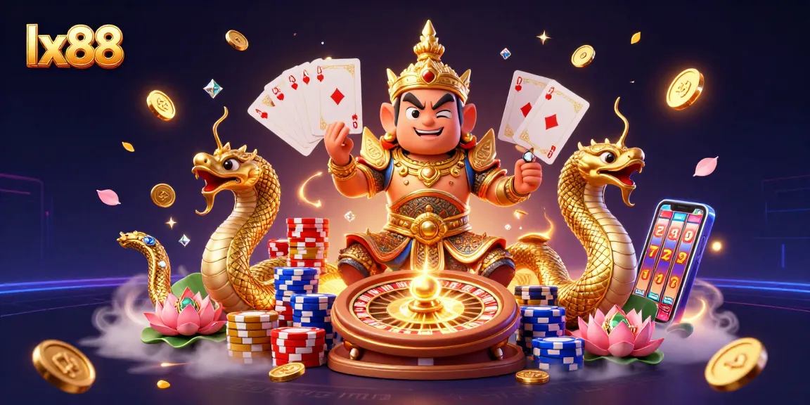 Engage with exciting gaming action at lx88 featuring vibrant casino elements and energetic characters.
