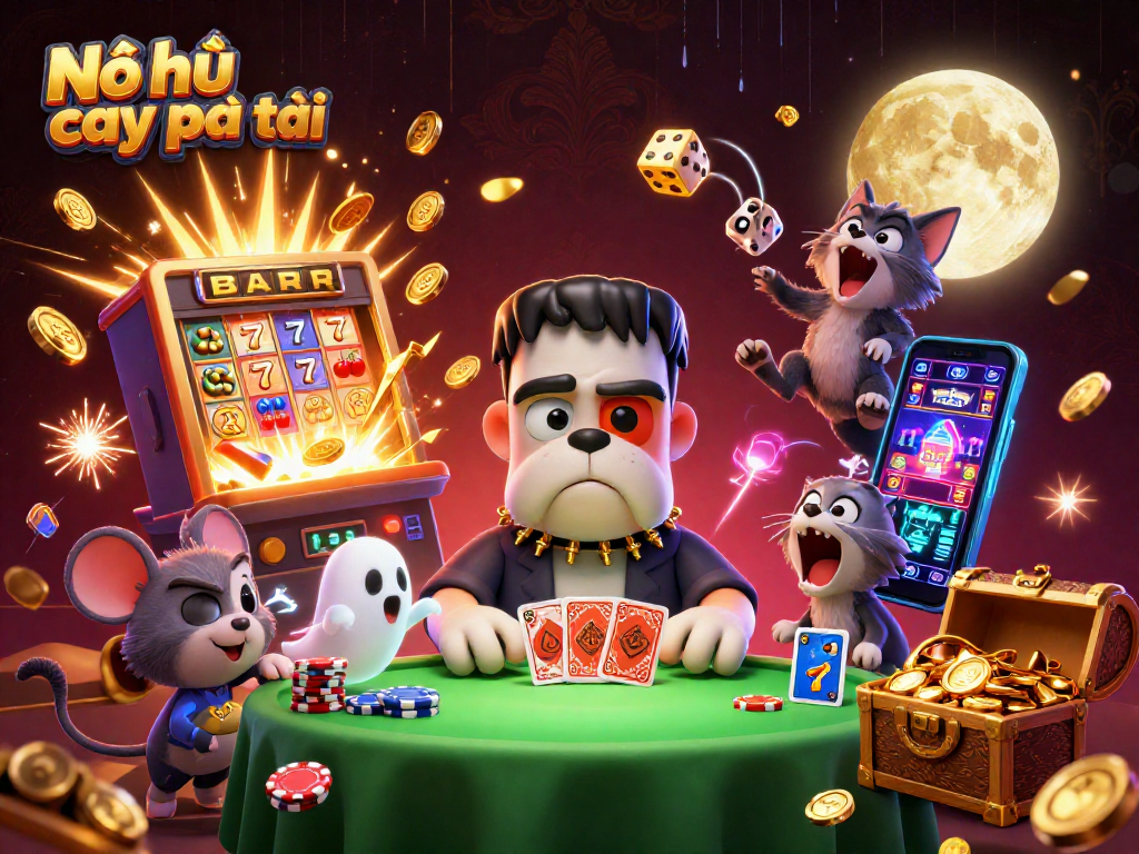 Experience the thrill of Nổ hũ cây phát tài with a 3D bulldog dealer at a vibrant jackpot table.