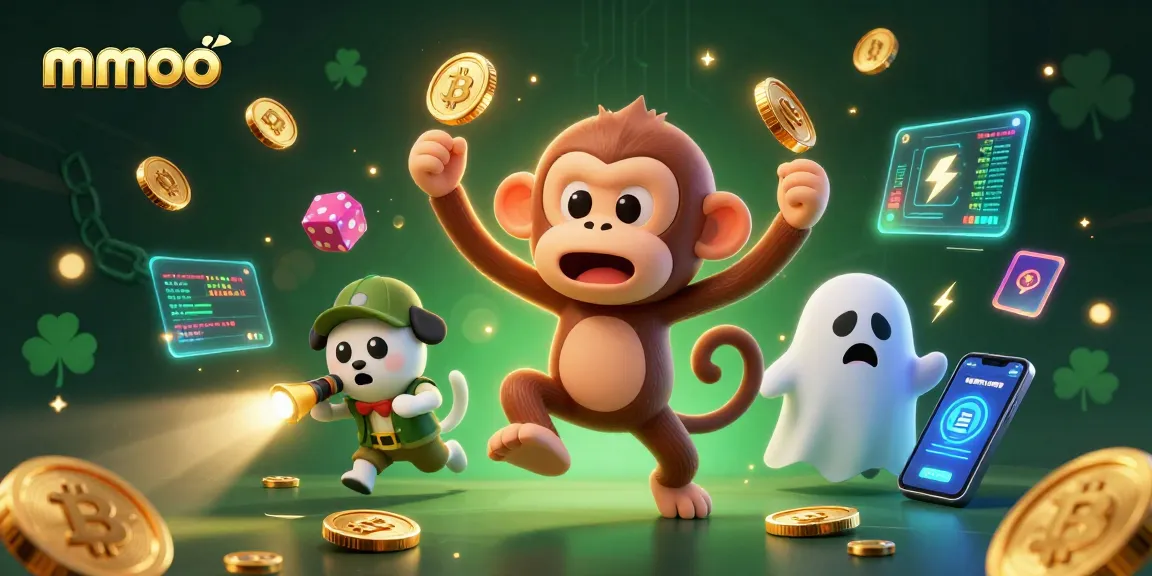 Experience thrilling gameplay at mmoo with a mischievous monkey juggling golden casino elements in a vibrant online setting.