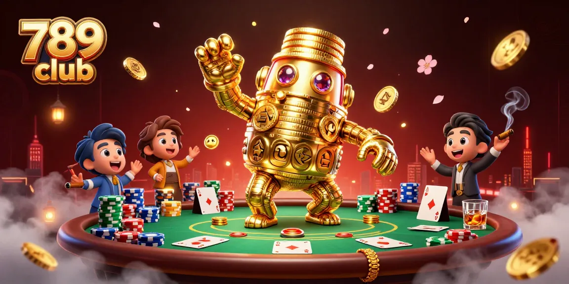Join the excitement at 789 club with vibrant poker tables and golden golems.