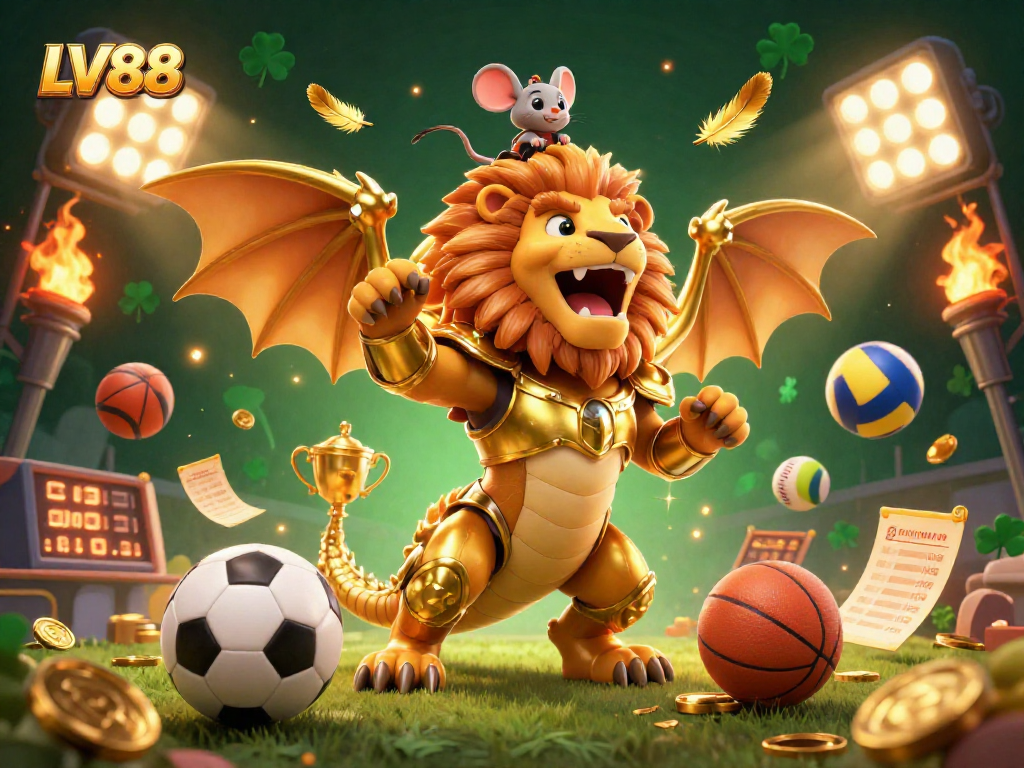 Engage with LV88's exciting gaming world, featuring a chimera and dynamic betting elements.