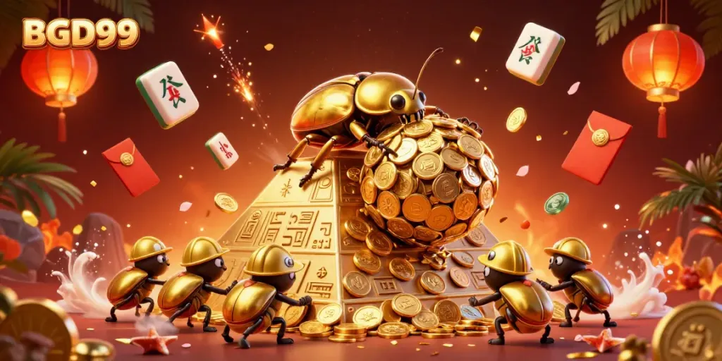 Play games at BGD99 with engaging visuals of gold coins and lively beetles.