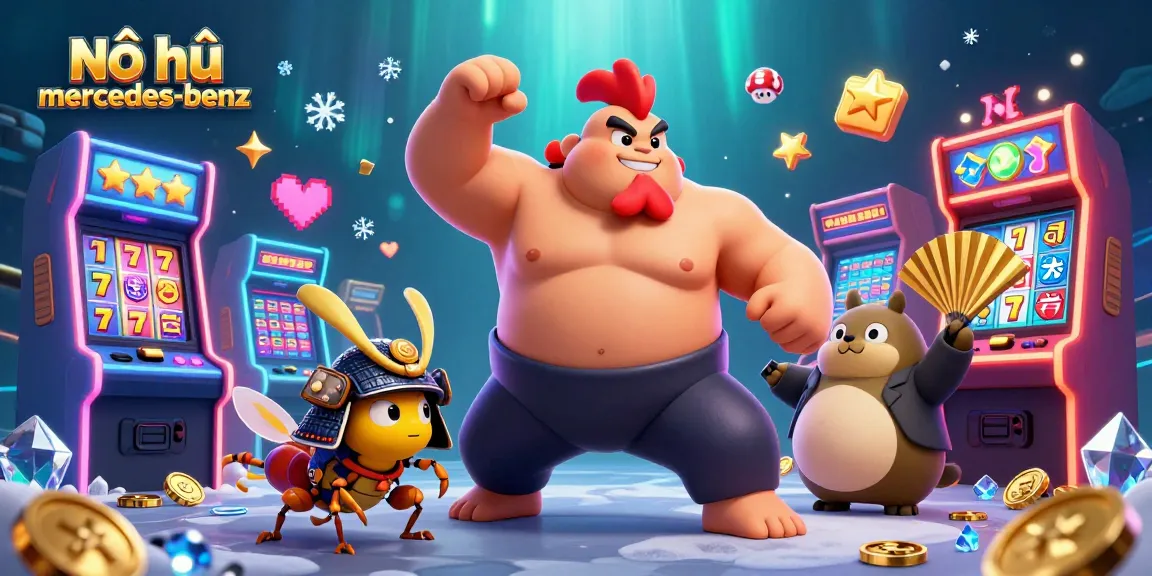 Nổ hũ mercedes-benz captures the excitement of slot games amidst vibrant characters and dynamic casino elements.