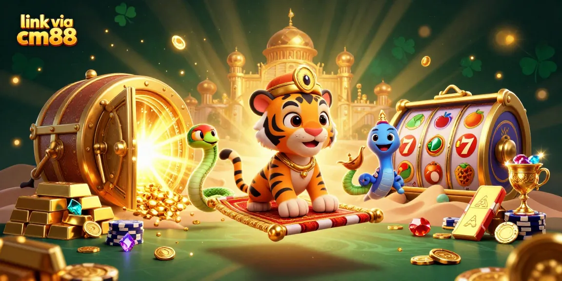 Experience thrilling wins with link vào cm88 in this vibrant 3D casino-themed illustration full of treasures and excitement.