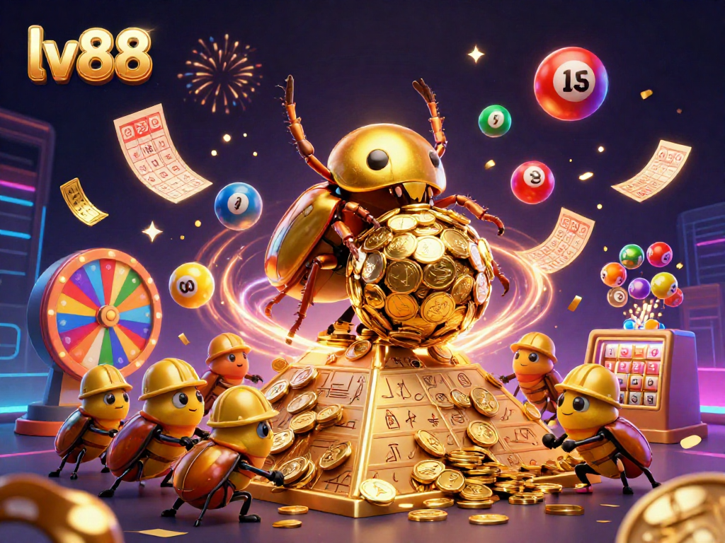 Experience exhilarating gaming with LV88, featuring a dazzling 3D casino scene packed with vibrant characters and elements.