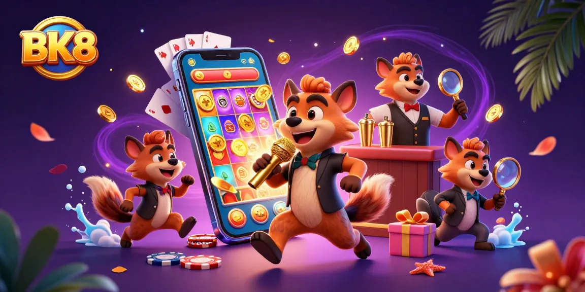 BK8 cartoon hyenas entertain at a vibrant casino club with gaming elements and lively atmosphere.