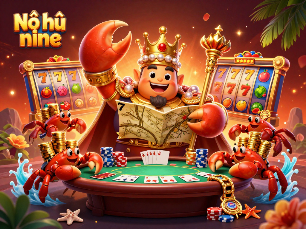 Engage with Nổ hũ nine as the golden crab emperor leads a thrilling jackpot journey with vibrant elements.