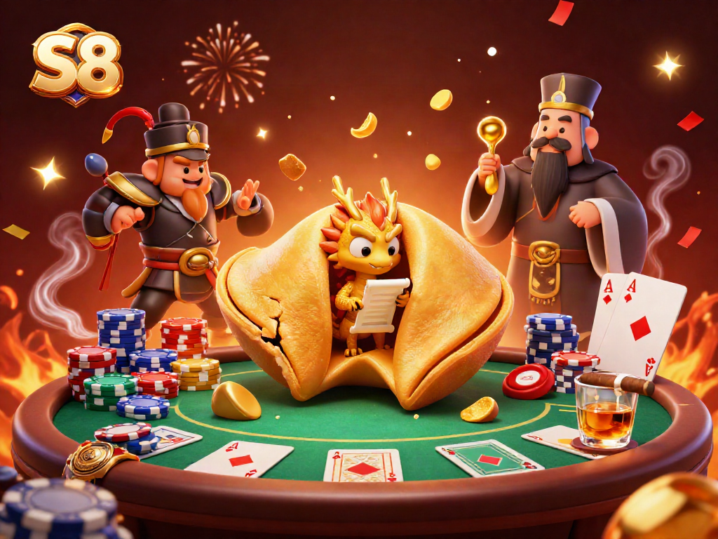 Engage with the S8 gaming experience showcased through a vibrant, dynamic poker-themed illustration.