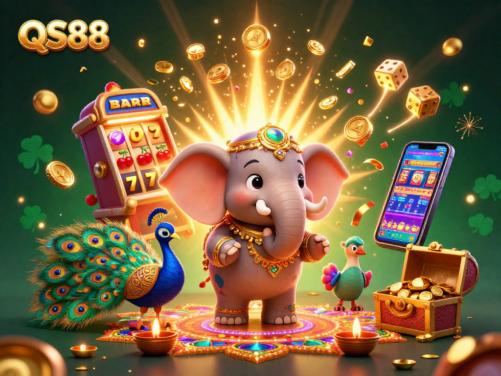 Experience winning joy with QS88 as colorful characters and casino elements create a vibrant gaming scene.