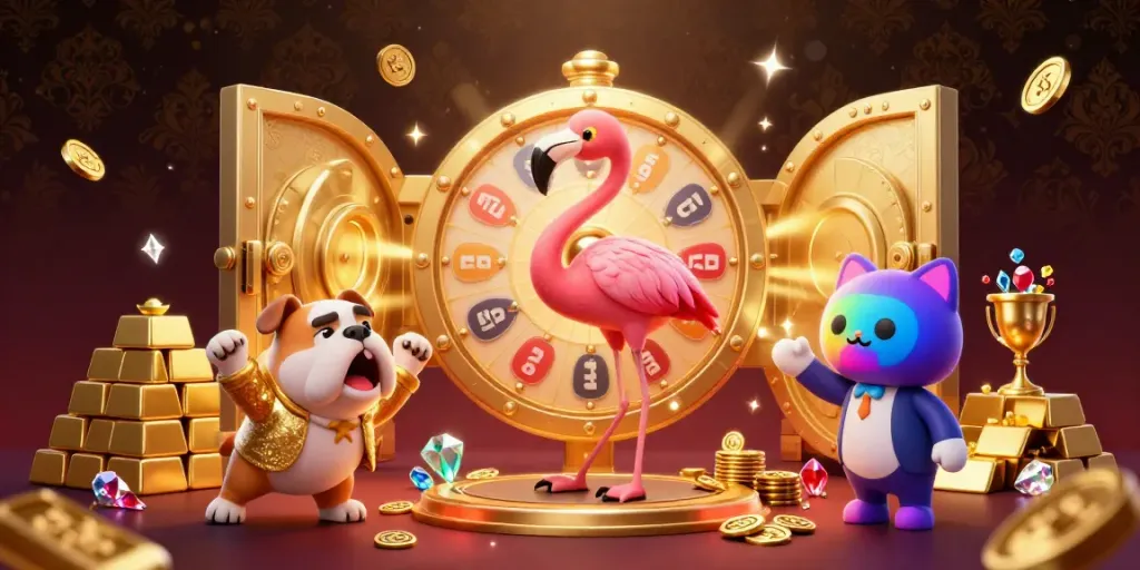 View the con gà đen excitement with animated characters showcasing thrilling prizes in a vibrant treasure scene.