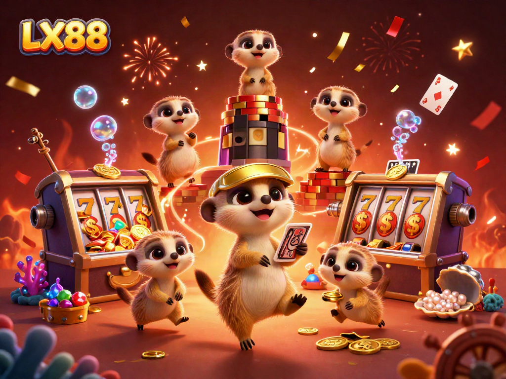 Join the fun at LX88, where meerkats run a vibrant casino with exciting slot reels and treasures!