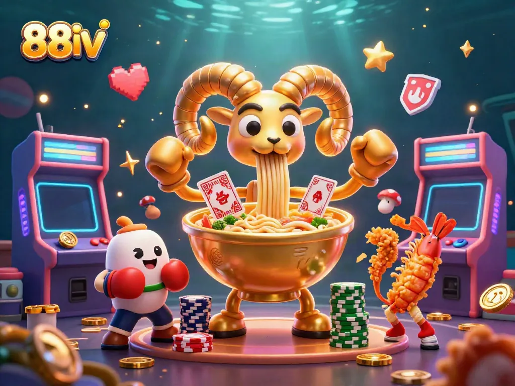 Engage with the exciting world of 88vv, showcasing a dynamic scene of casino-themed characters playing cards and stacking chips.