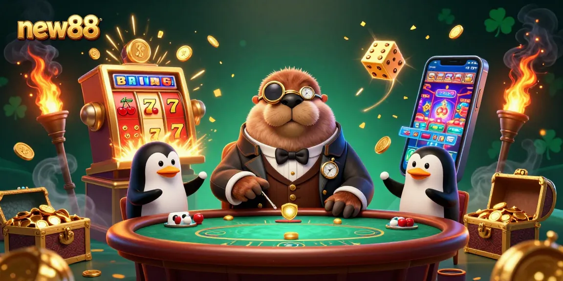 Experience thrilling gameplay at new88 with a jolly walrus, sophisticated dealer, and big wins!