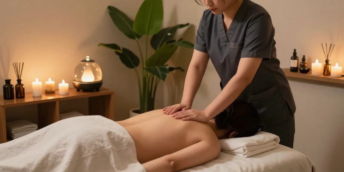 Experiencing a relaxing 잠실출장마사지 in a serene studio with aromatic candles and soft music.