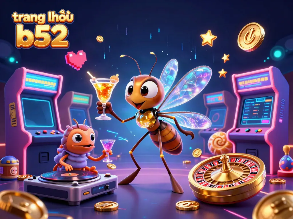 Experience excitement at trang chủ b52 casino with dynamic game mascots and neon graphics.