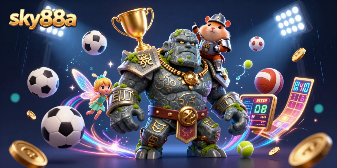 Experience thrilling gaming at sky88a with dynamic sports elements and lively characters in a rich casino world.