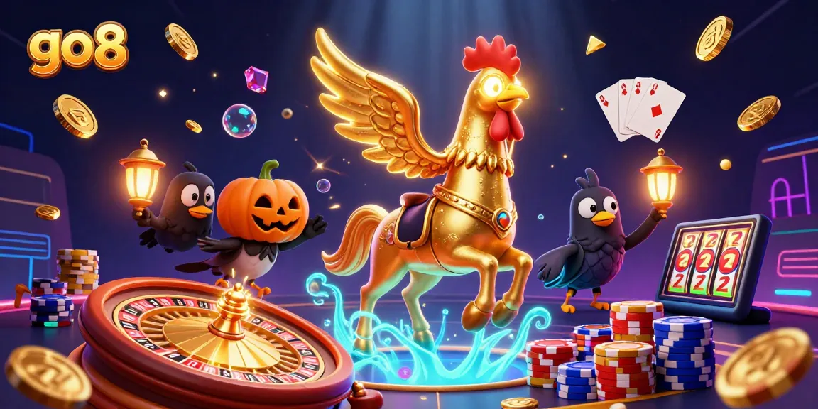 Experience exciting gameplay at go8 with a golden rooster in a dynamic casino scene.