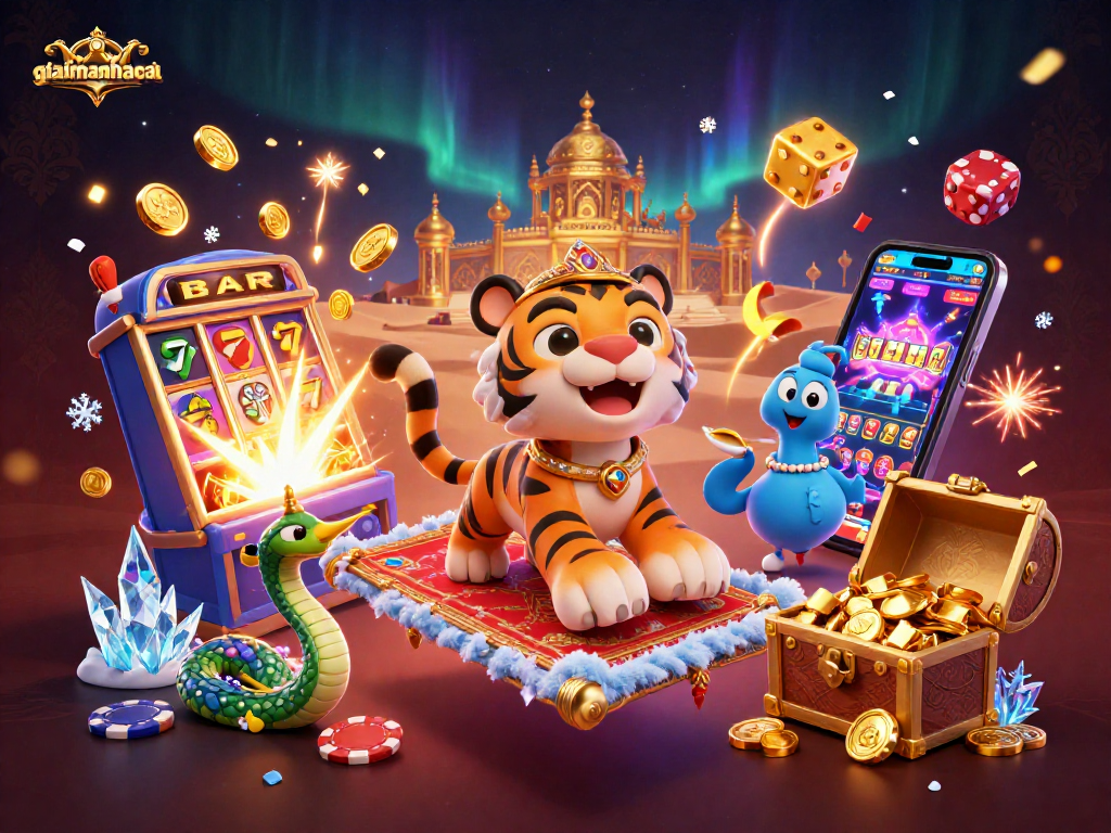 Experience the magic of giaimanhacai with a stunning Arabian Nights-themed casino adventure illustration.