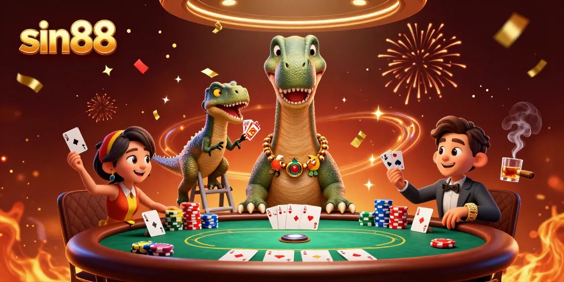 Experience thrilling poker action at sin88 with a giant brontosaurus and clever raptor dealer.