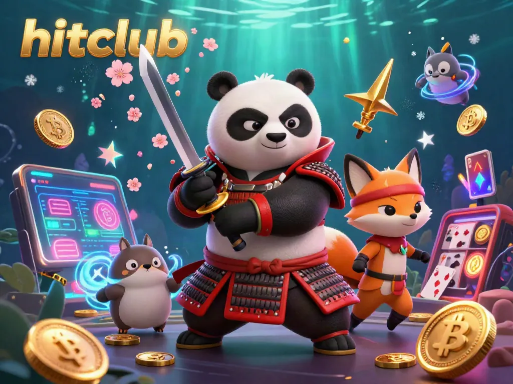 Engage with the hitclub samurai panda and ninja fox in an action-packed casino scene.