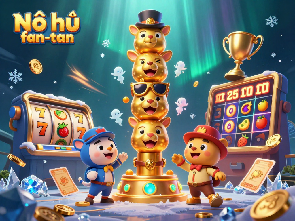 Nổ hũ fan-tan showcases excitement with jackpot reels, vibrant coins, and dynamic totem energy