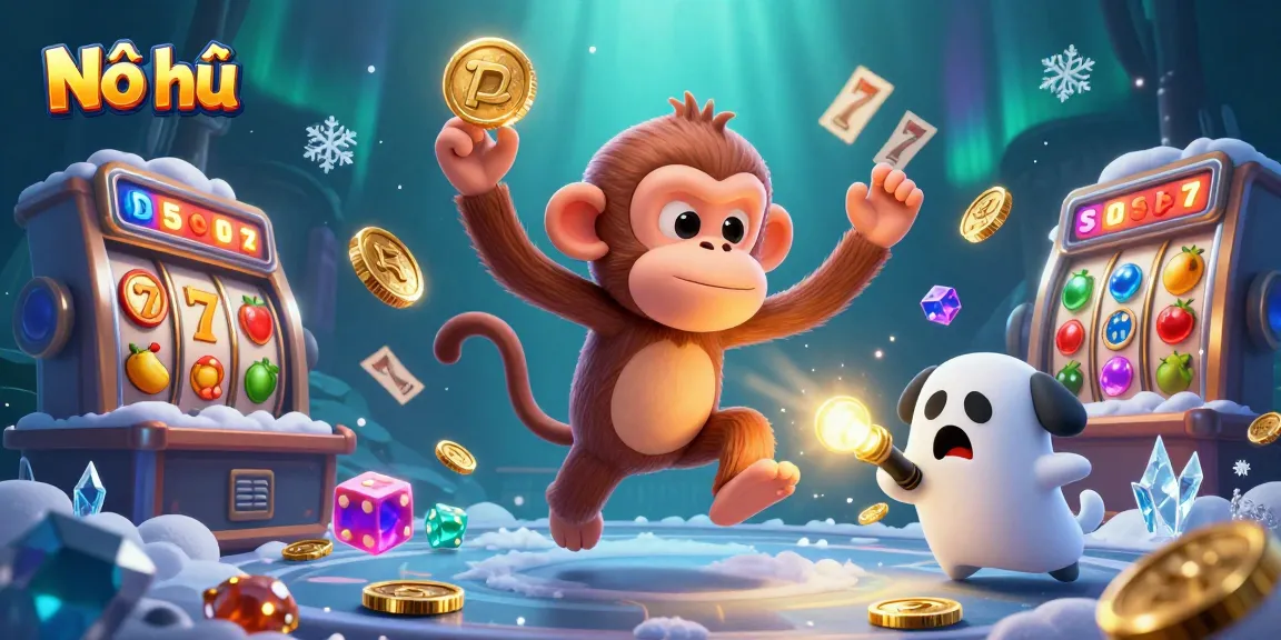 Nổ hũ gameplay featuring a mischievous ghostly monkey juggling golden items in a haunted slot casino