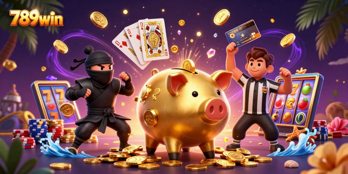 Engage in thrilling gameplay at 789win with dynamic characters, golden coins, and vibrant casino elements.