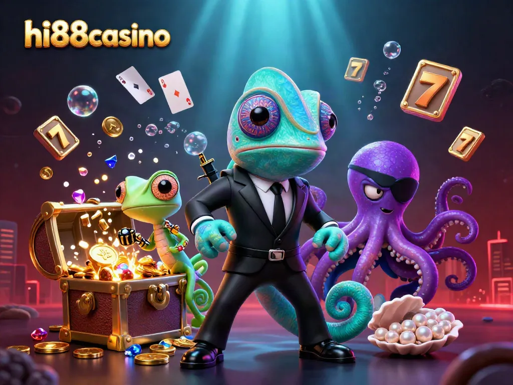 Experience thrilling gameplay at hi88casino with a vibrant 3D scene featuring dynamic characters and casino elements.