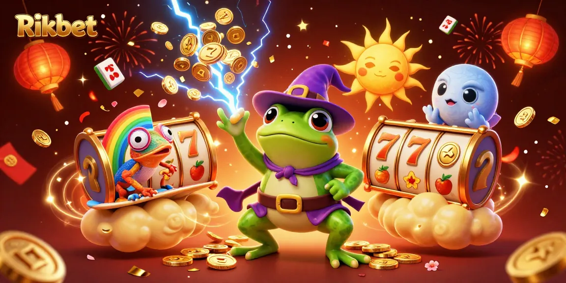 Experience the excitement of Rikbet with vibrant casino elements and whimsical characters creating a magical gaming atmosphere.