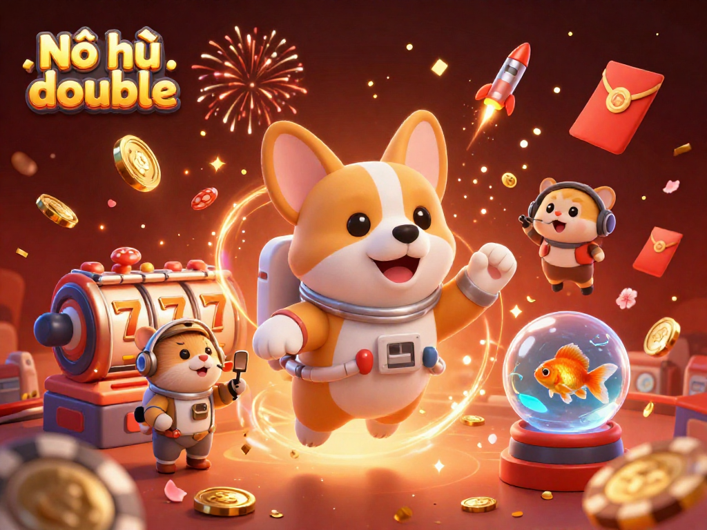 Experience thrilling wins with Nổ hũ double in this vibrant space casino scene featuring lucky elements.