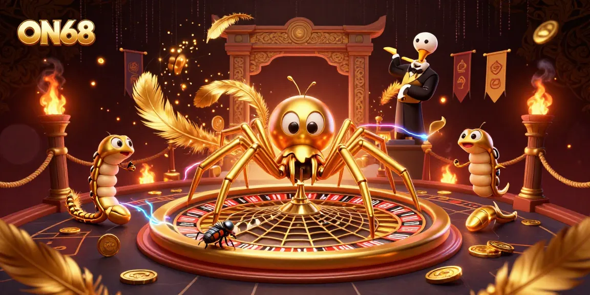 Engage in thrilling bets at ON68 with spider and centipede croupiers in a unique casino world