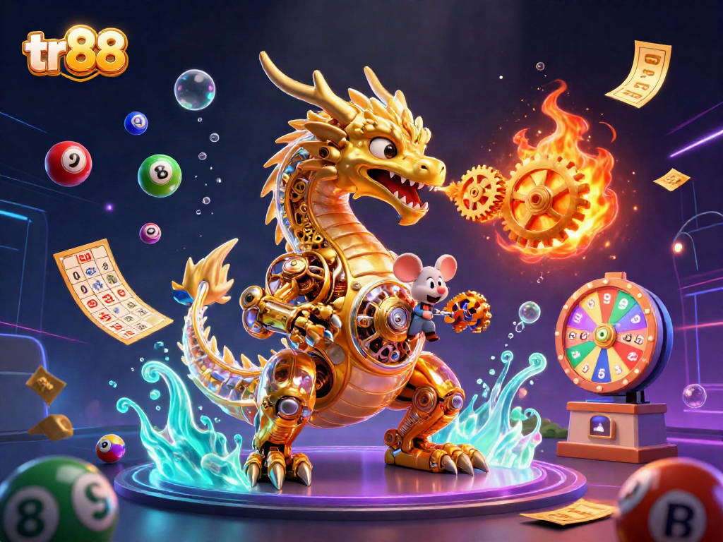 Experience tr88 with a vibrant 3D casino scene featuring lucky symbols and dramatic effects.