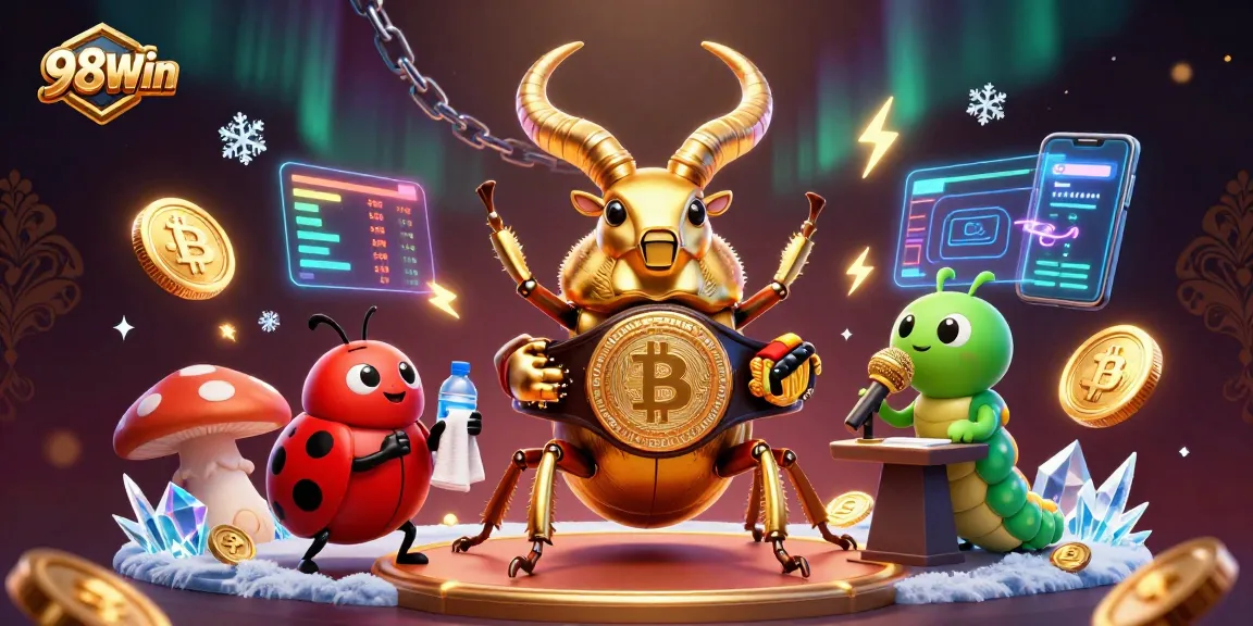 Join the excitement at 98Win as gaming elements sparkle and glow in this vibrant, dynamic illustration.